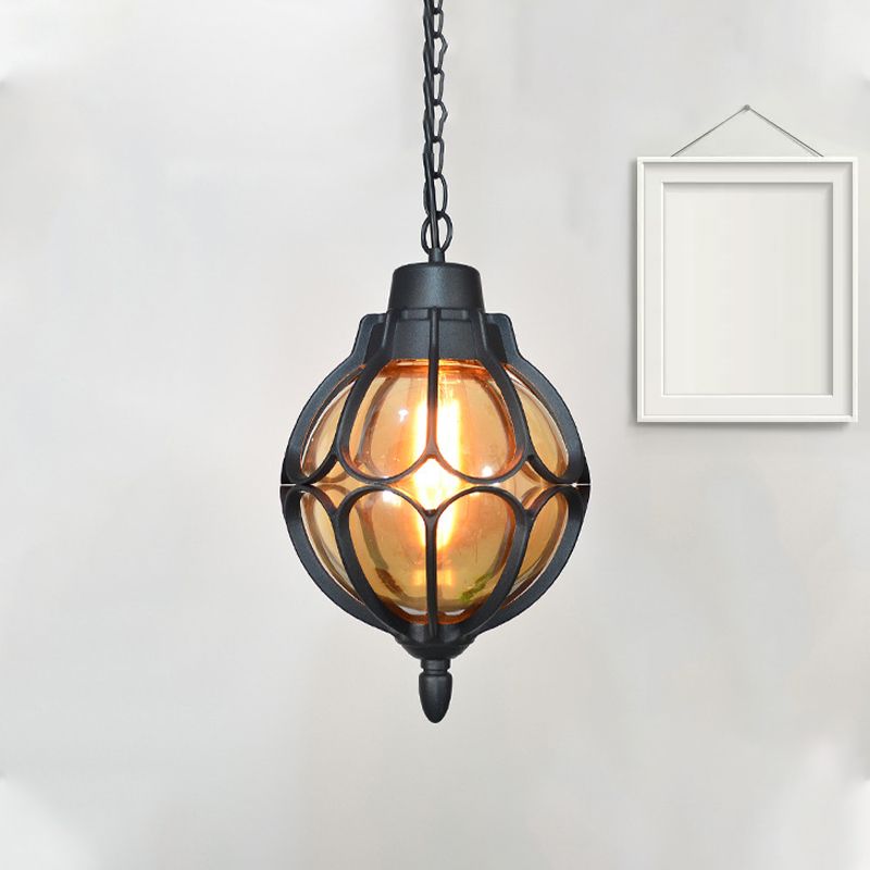 1 Licht 7 "/9"/11 "Weitkugel Anhängerlampe Vintage Bernstein Glashängung Lampe in Schwarz/Bronze/Gold