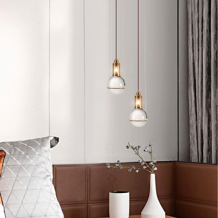 1 Light Pendant Light Modern Minimalist Globe Clear Crystal Shade Hanging Lamp for Living Room