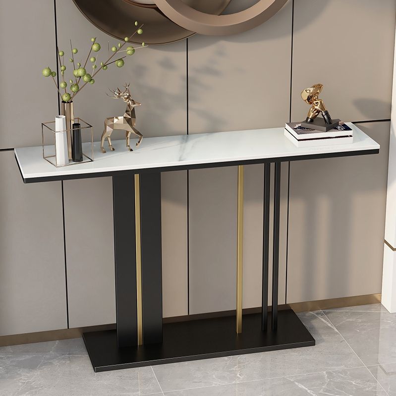 Modern Marble Top Console Table with Rectangle Top and Pedestal Base
