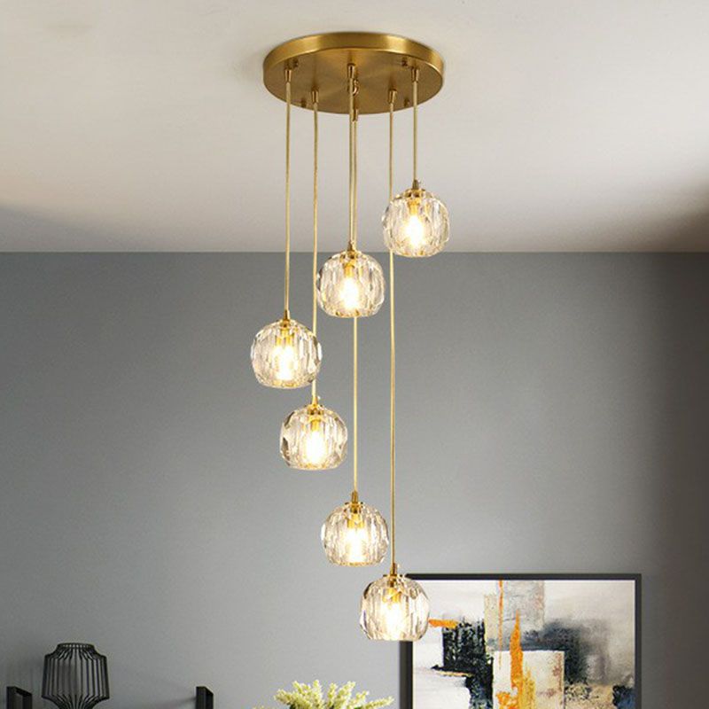 K9 Crystal Clusterkugel Anhänger Leichte postmoderne Gold Finish Hanging Lampe für Treppe