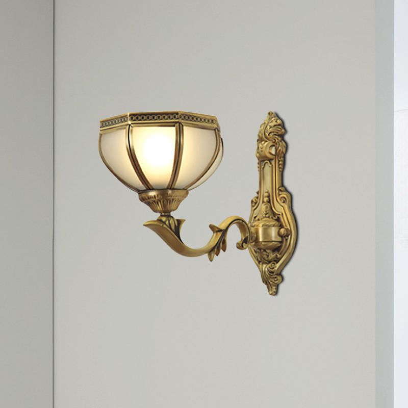 Dome Metal Sconce Light Traditionalism 1/2-Bulb Living Room Wall Light Fixture in Brass
