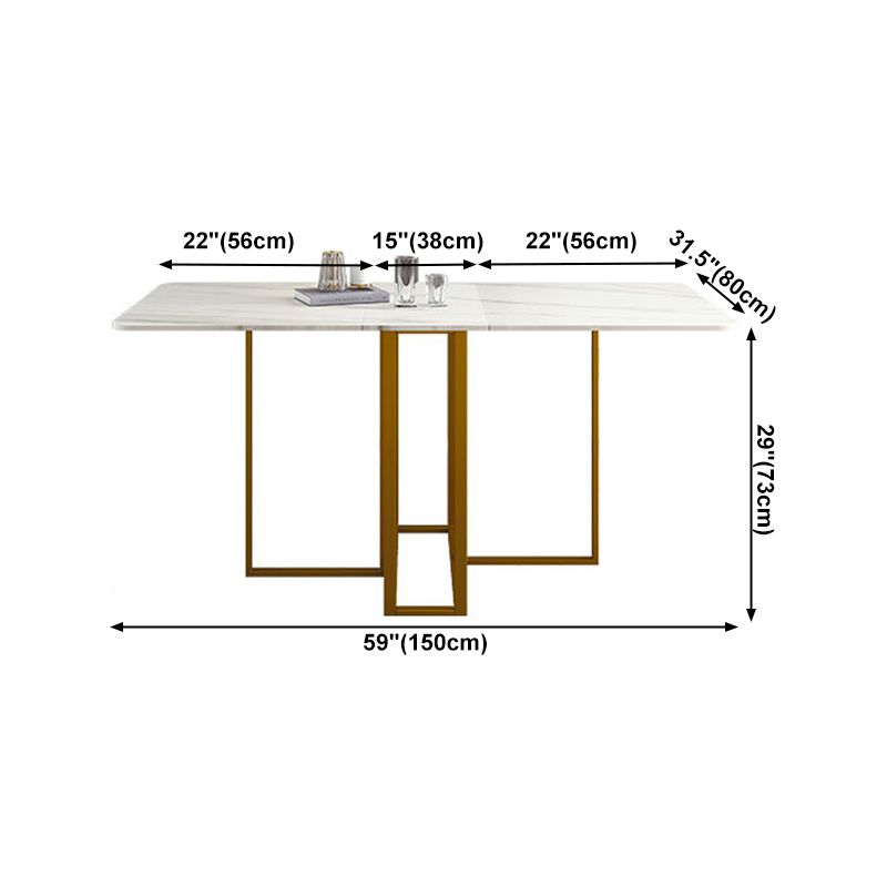 Contemporary Rectangle Dining Room Table Sintered Stone Drop-Leaf Table,59"L x 28.7"H