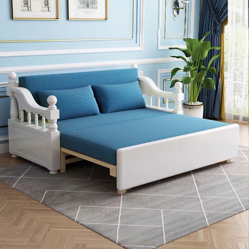 Contemporary Solid Wood Fabric No Theme Rubberwood Upholstered Bed