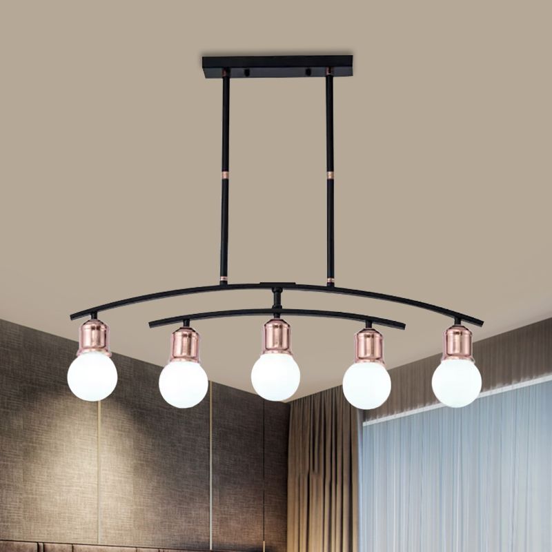 Simple Style Bare Bulb Linear Chandelier Metal 5/7 Lights Black/White Finish Island Light