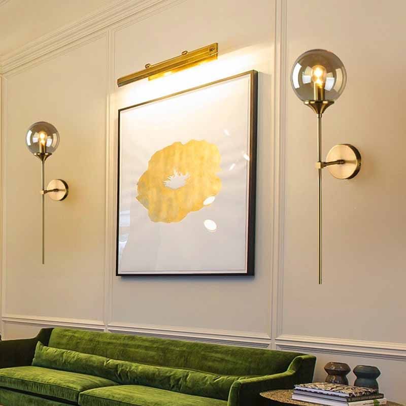 Contemporary Metal Wall Sconce Ball Shape Vanity Lamp with Glass Shade for Bathroom
