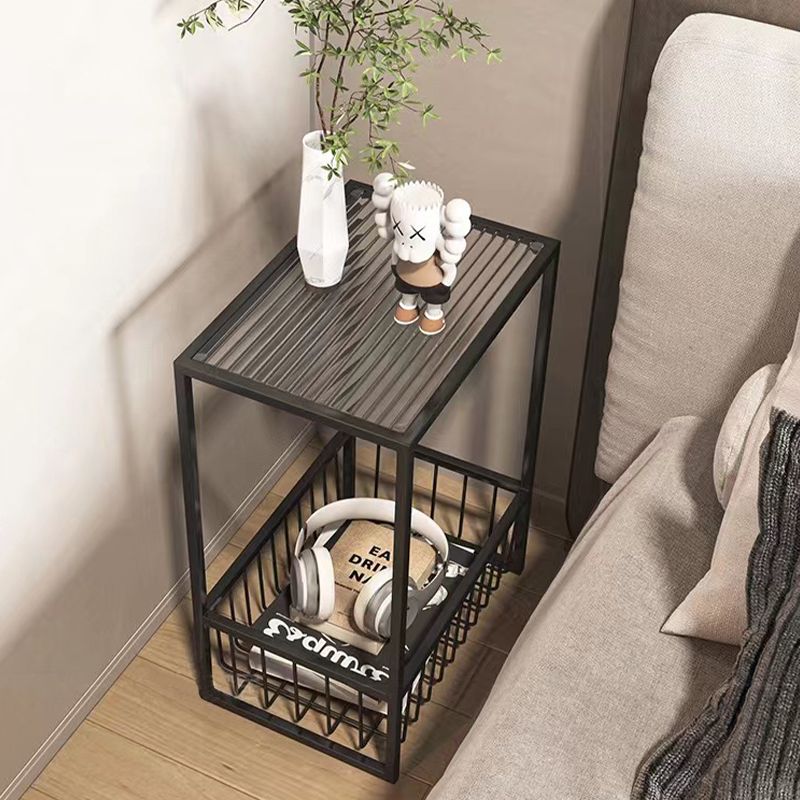 Frame End Slide Table Rectangular Double Tier Corner Table with Storage