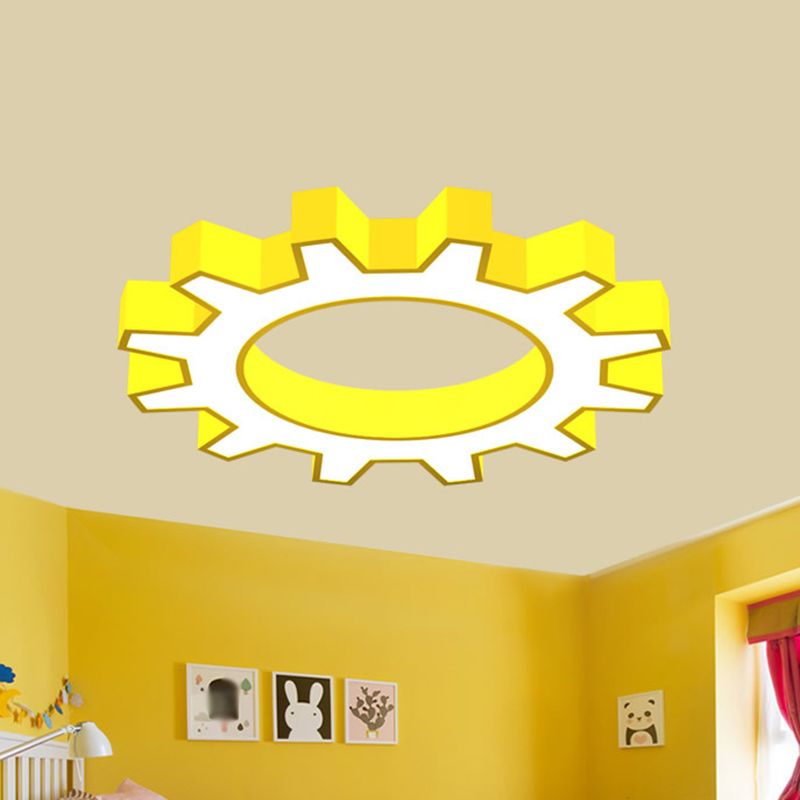Acrylic Gear Flush Mount Ceiling Light Cartoon LED Flush Mounted Lamp in Yellow/Blue, 16"/19.5"/23.5" Wide