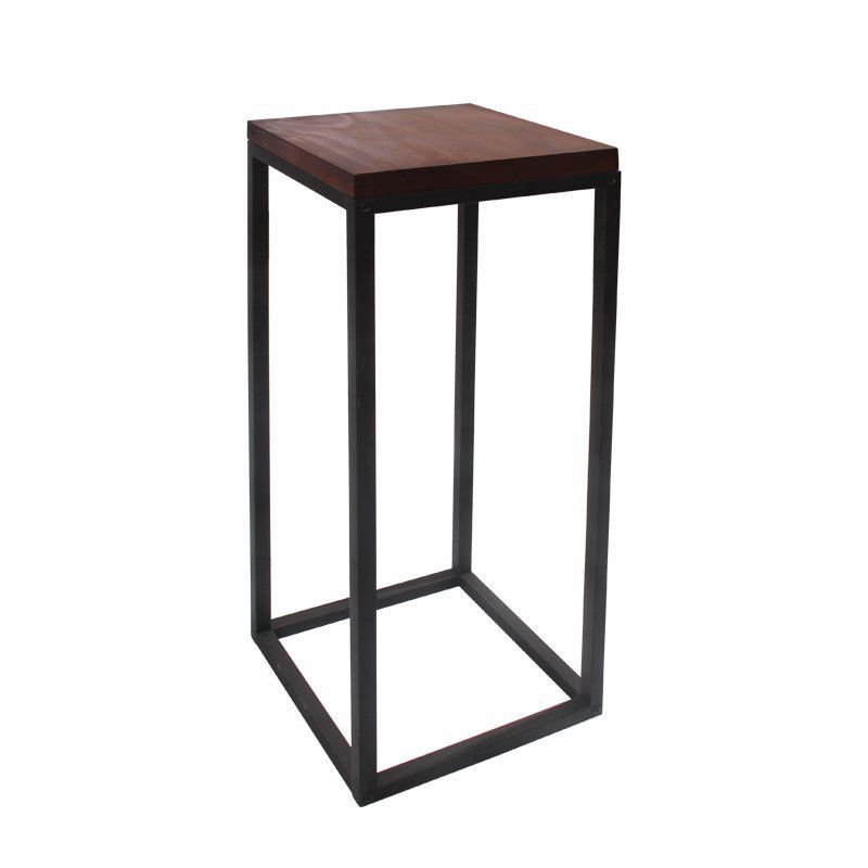 Modern Wood Square Top Side Table 23.6" Tall Iron Frame End Table
