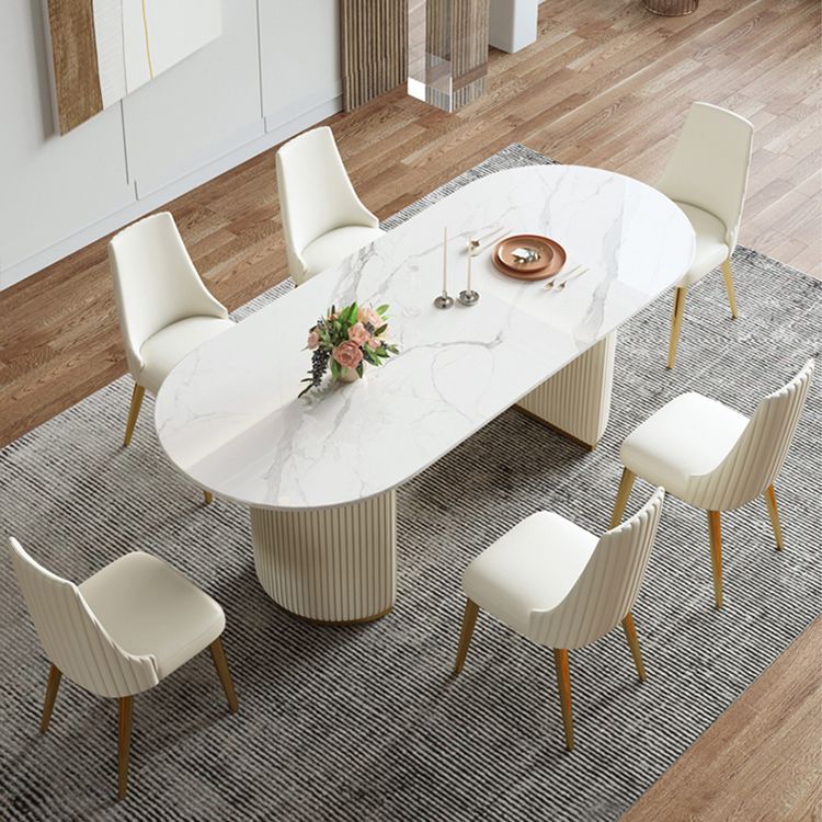 Oval Sintered Stone Dining Table Luxury Fixed Table with Double Base