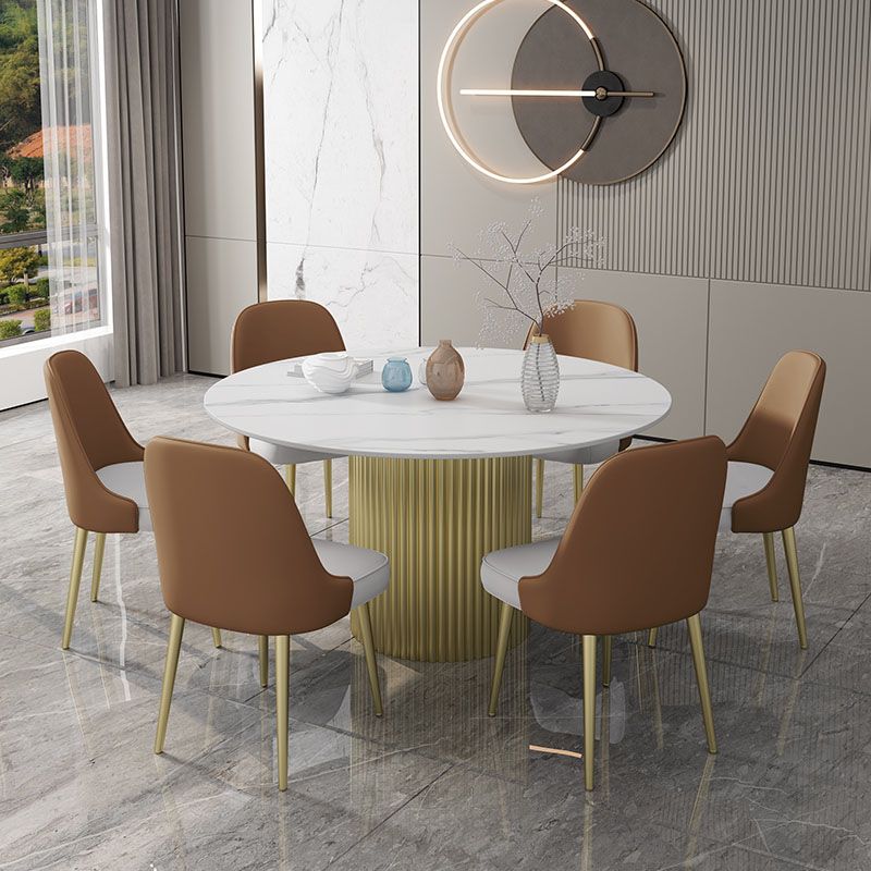 Glam 1/7 Pieces Dining Set Circular Stone Dining Table for Kitchen