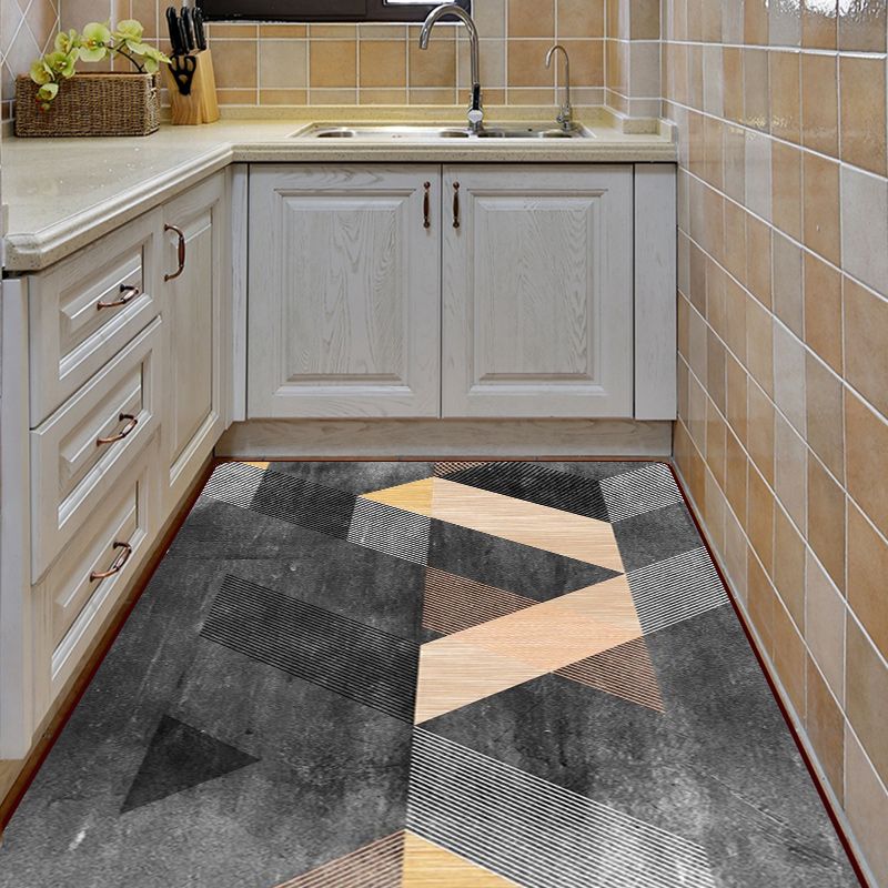 Black Bedroom Rug Modern Color Block Stripe Pattern Area Rug Polyester Anti-Slip Carpet