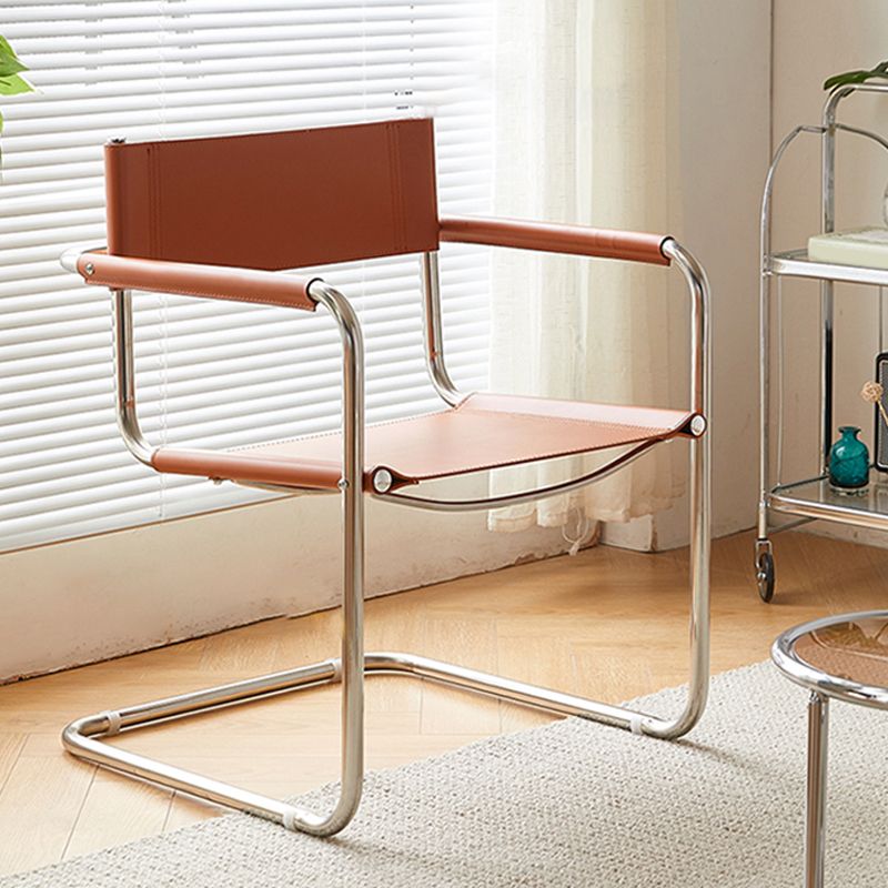 Modern Dining Accent Chair Faux Leather and Metal Dining Arm Chair