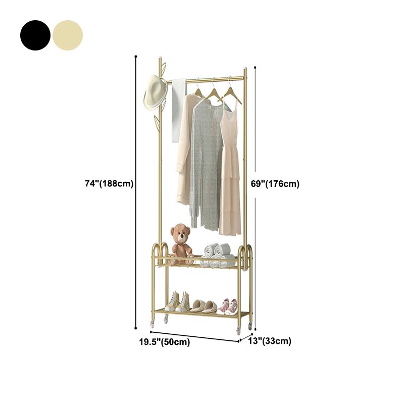 Modern Hall Tree Free Standing Coat Hooks Storage Metal Coat Rack with Castors