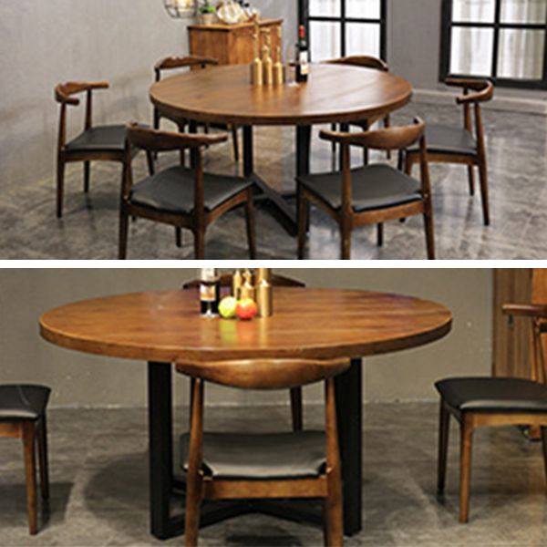 Modern Round Dining Table Natural Pine Wood Top Black Base Table without Chair