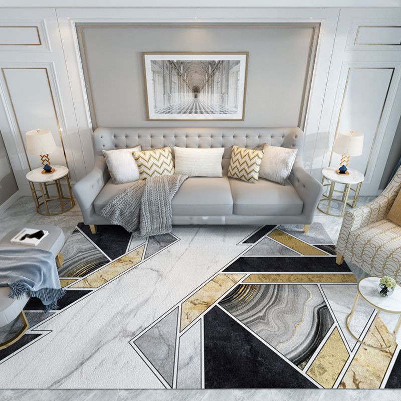Modern Indoor Rug Polyester Marble Print Rug Non-Slip Backing Carpet for Living Room