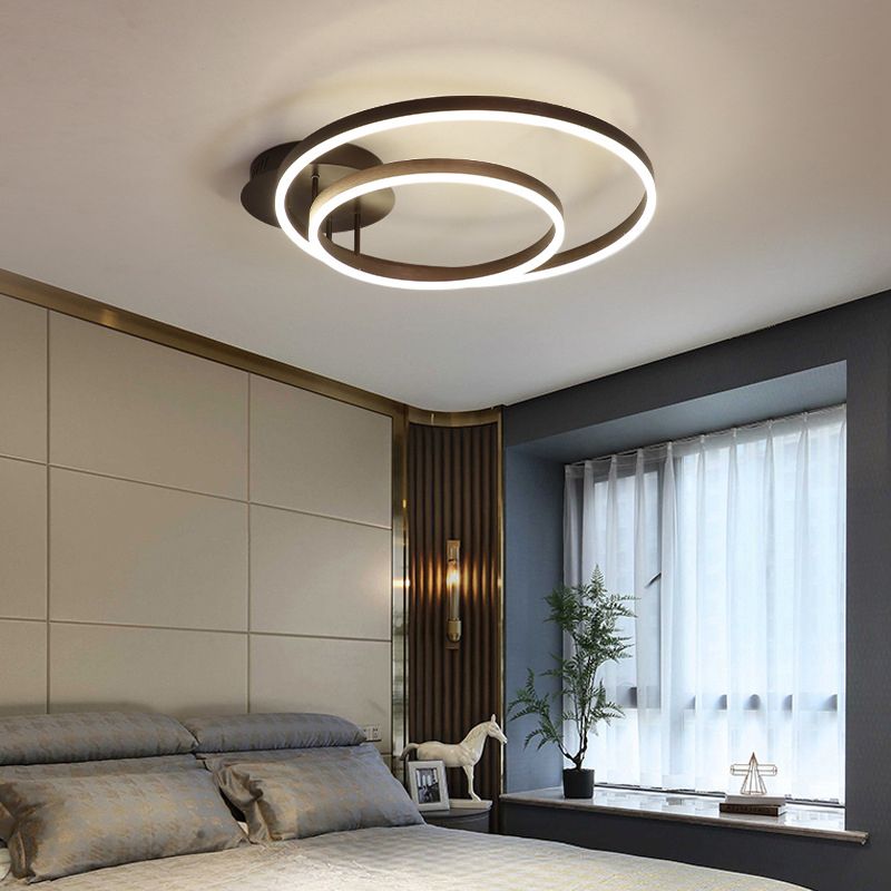 Metal Circular Semi Flush Light Simple Semi Flush Chandelier Lighting in Brown
