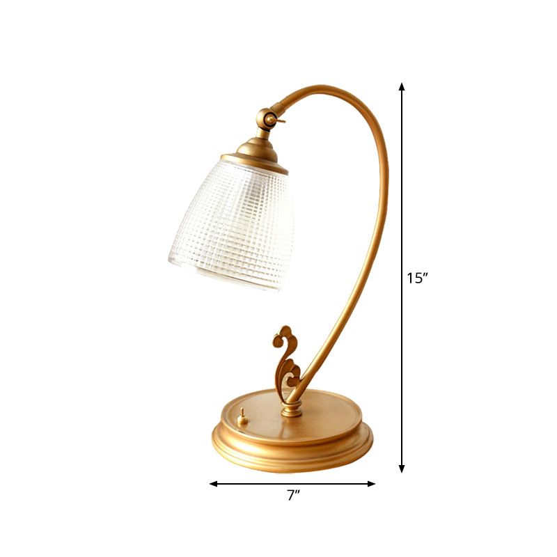 Gold 1 Bulbe Light Light Vintage Metal Swooping Bras Table Table Table avec une teinte en verre transparent évasé