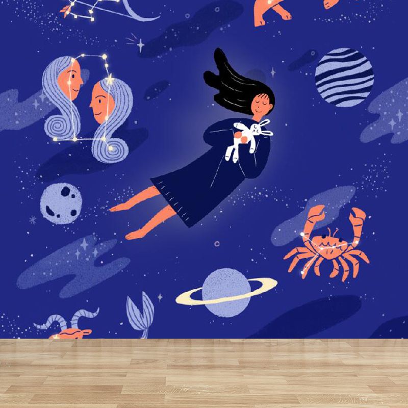 Modern Constellation Mural Non-Woven Stain Resistant Purple Wall Decor for Living Room