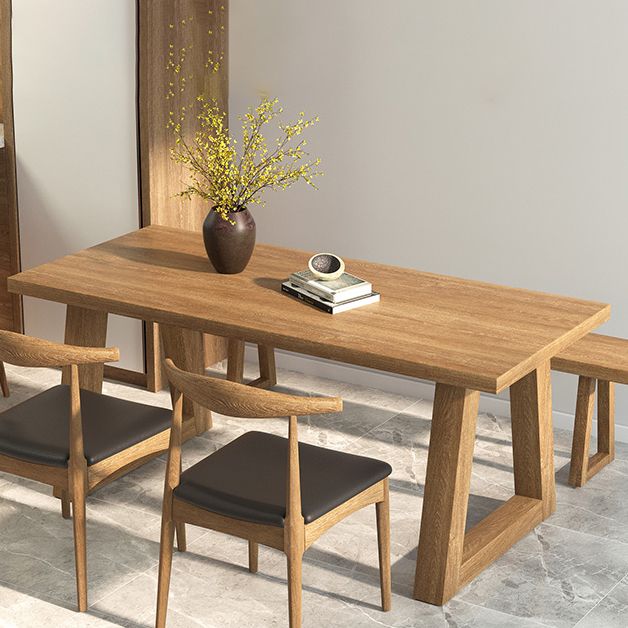 Pine Wood Top Dining Table Modern Rectangle Table with Solid Wood Sled Base