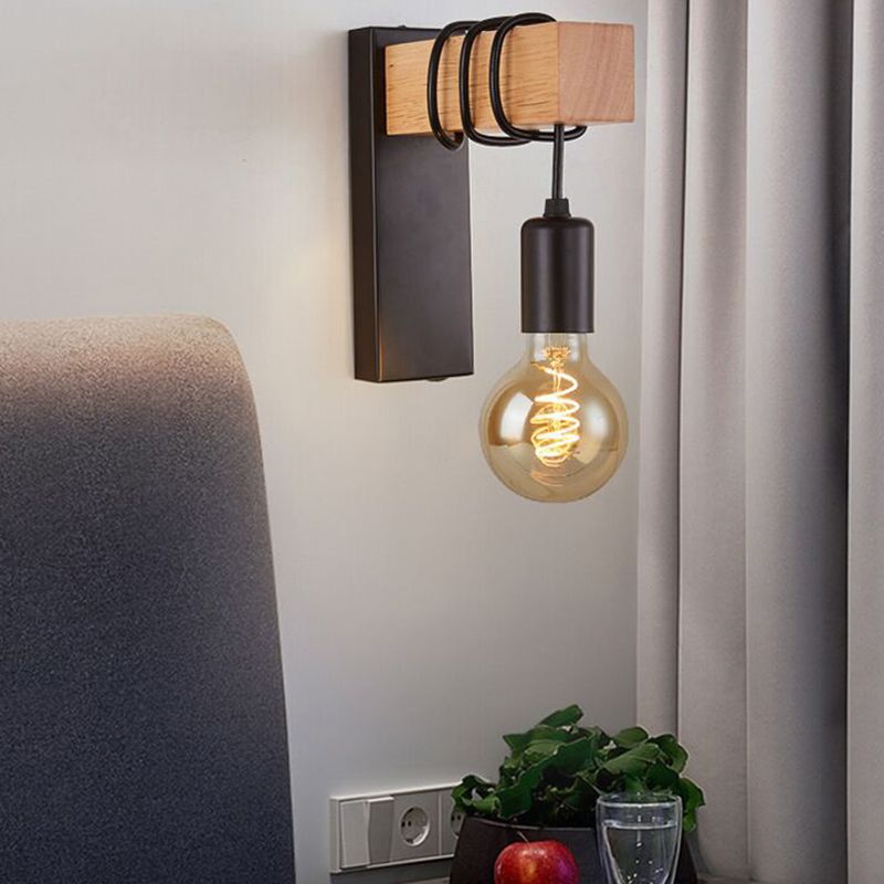 Modern Style Wood Wall Light Bulb Shape 9" High Wall Sconce for Bedroom