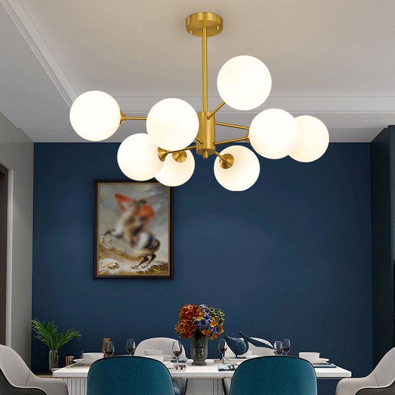 Lampadario globo nordico oro multi luce appesa alla luce con vetro bianco per camera da letto