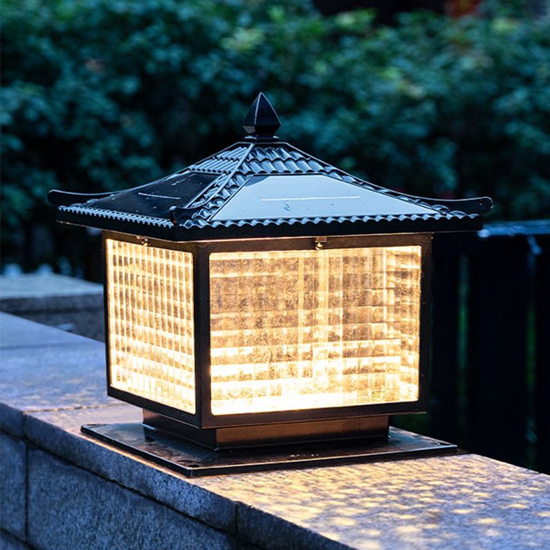 Rectangular Shape Metal Solar Pillar Lamp Modern-Style 1 Light Outdoor Waterproof Light