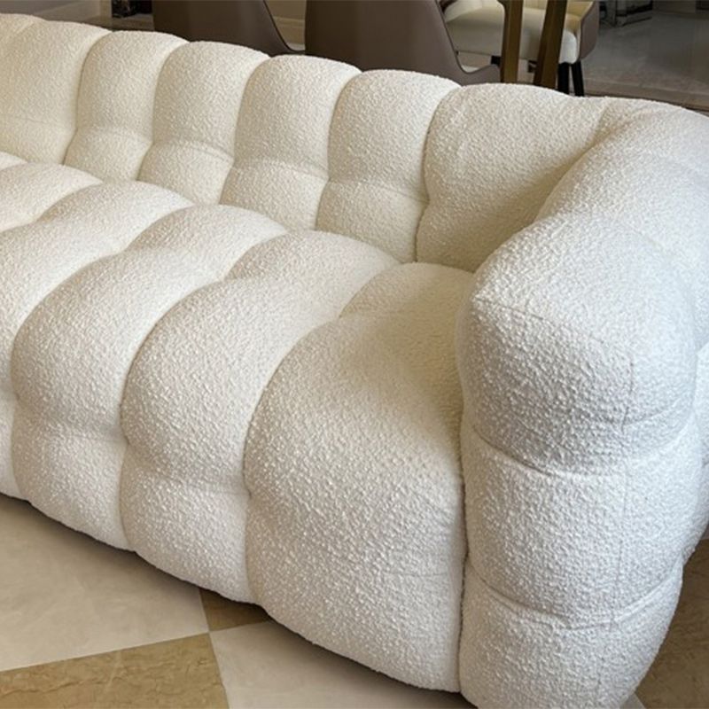 Contemporary White Wool Sofa with Tufted Back and Tuxedo Arm