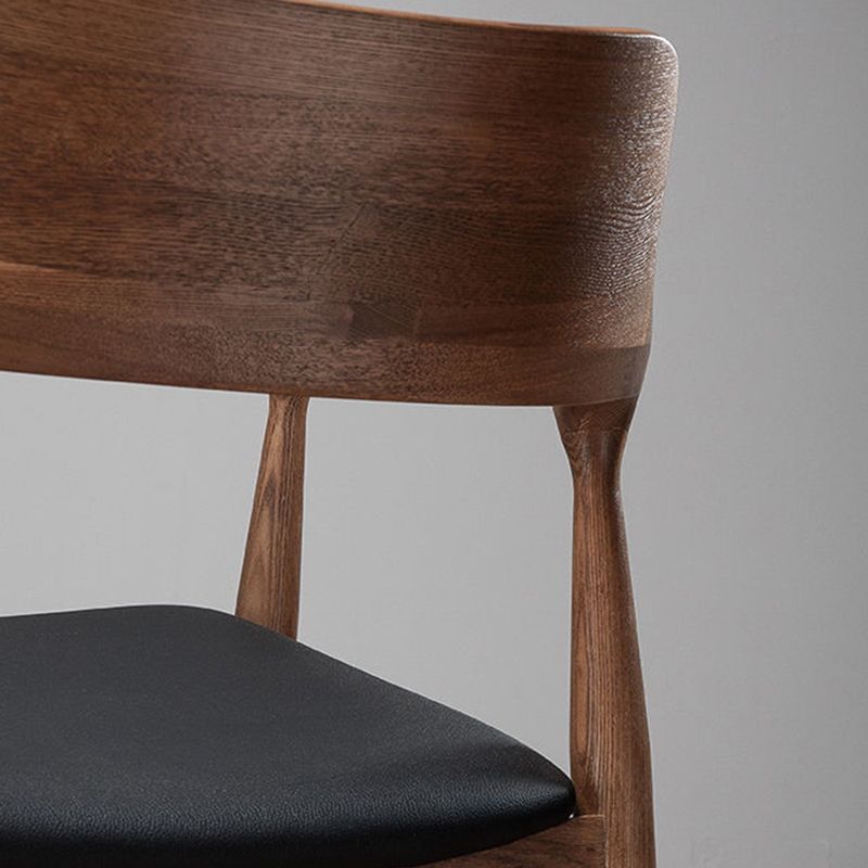 Solid Wood Side Dining Chair Open Back PU Leather Arm Chair for Home