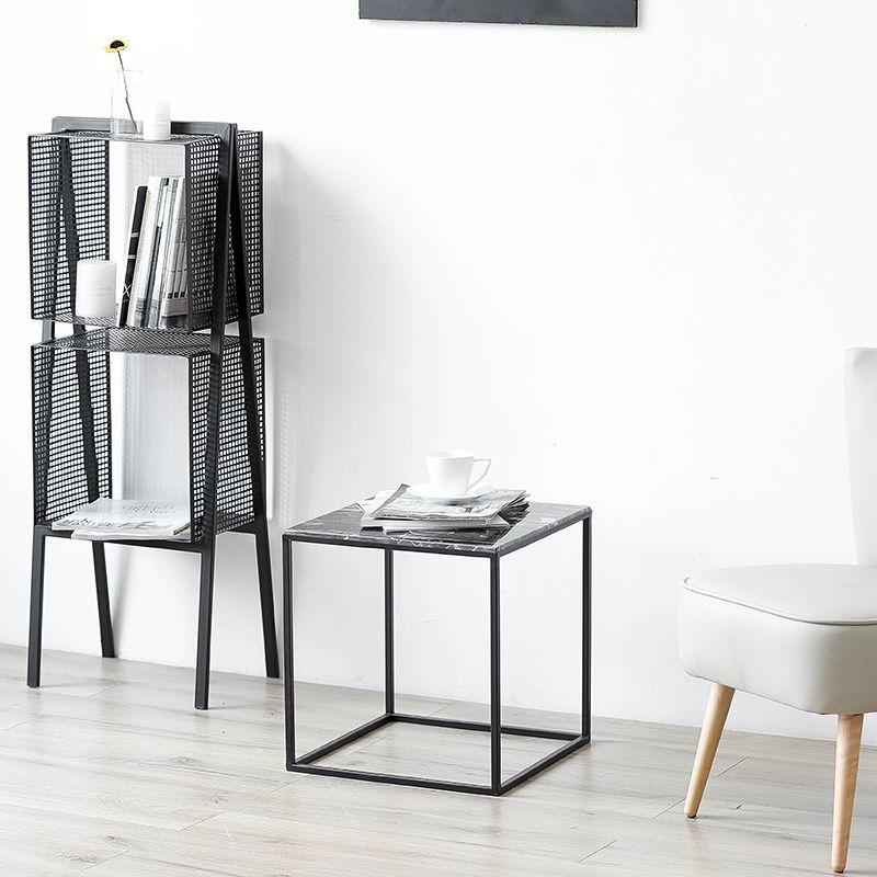 Glam Frame Coffee Table Slate Square Cocktail Table for Living Room