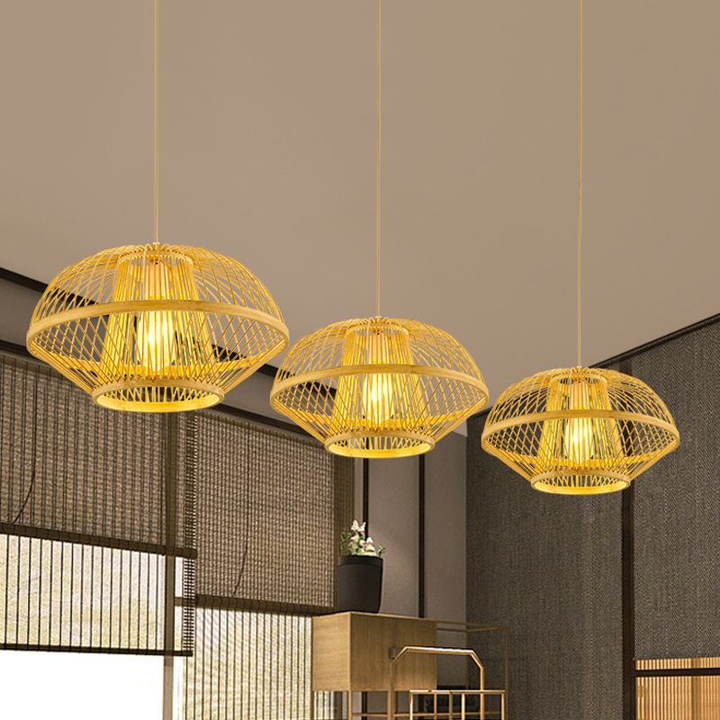 1 Bulb Pear/Urn Pendant Lighting Contemporary Bamboo Hanging Light Fixture in Wood