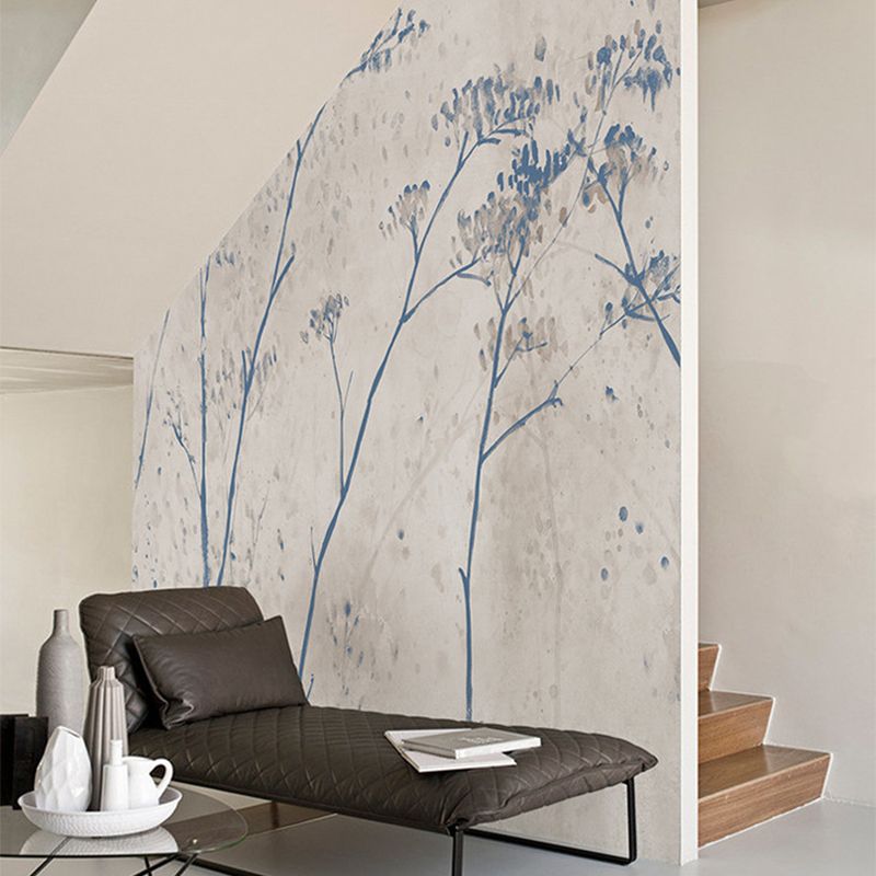 Blue Branchlet Wall Covering Murals Moisture Resistant Wall Decor for Dining Room