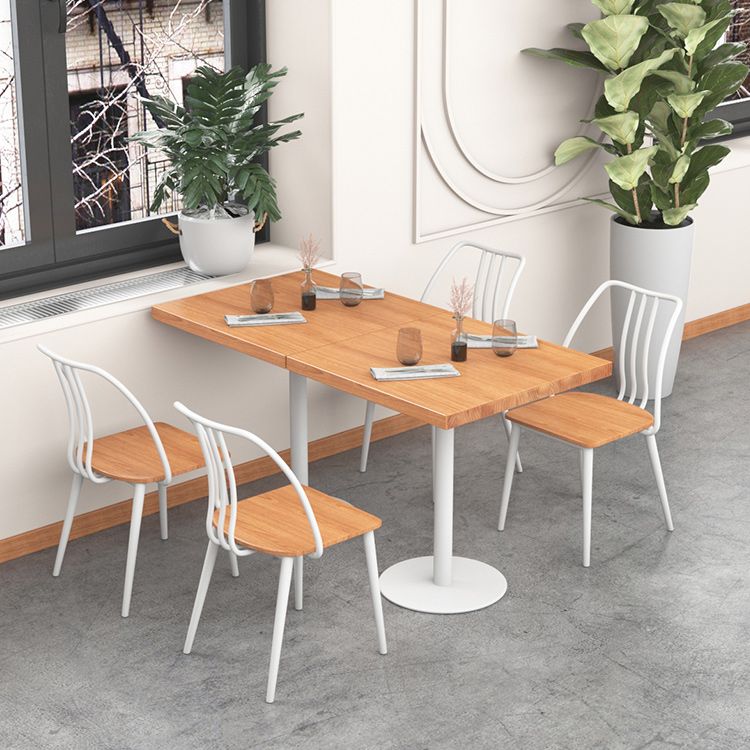 Metal Industrial Square Table Pine Solid Wood Top Table with Pedestal Base