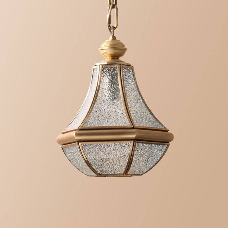 Natural Brass 1-Light Pendant Light Colonial Seedy Glass Pear Hanging Ceiling Lamp