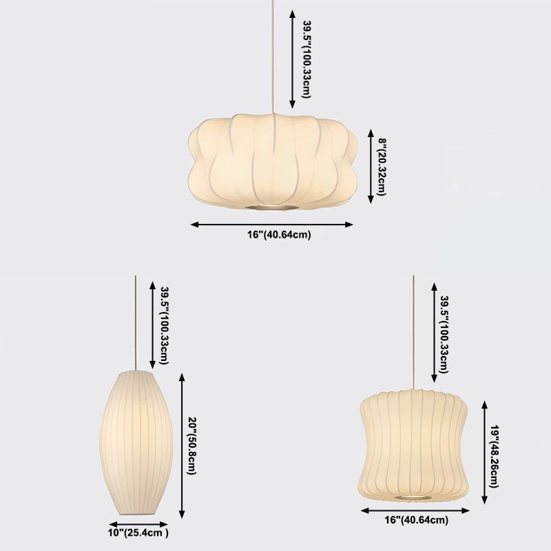 1-Light Fabric Hanging Ceiling Lights Modern Style White Ceiling Pendant Lighting