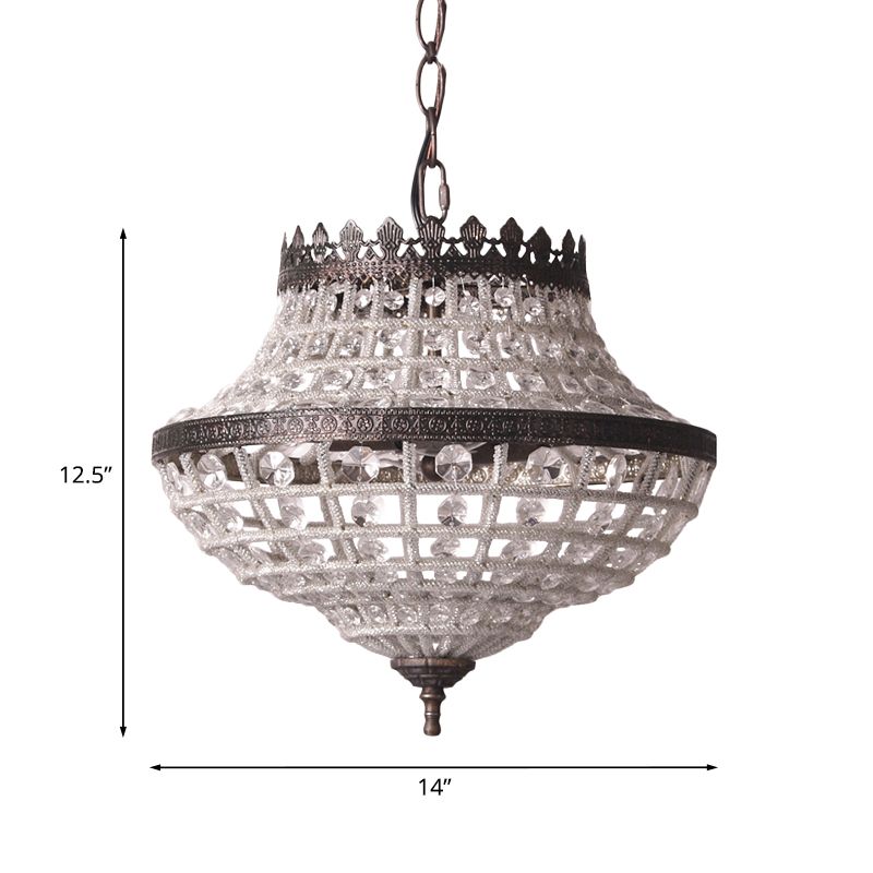 Crystal Beads Urn Shaped Pendant Light Warehouse 2 Bulbs Bedroom Chandelier Lamp in Coffee