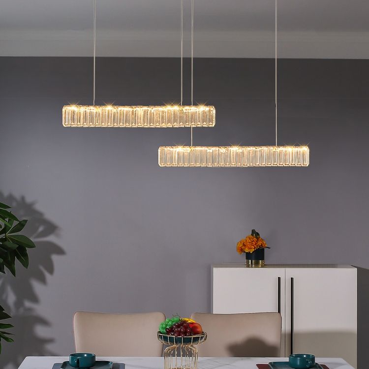 Moderne Kücheninselbeleuchtung linearer Kristall 2 leichte Kronleuchterleuchten