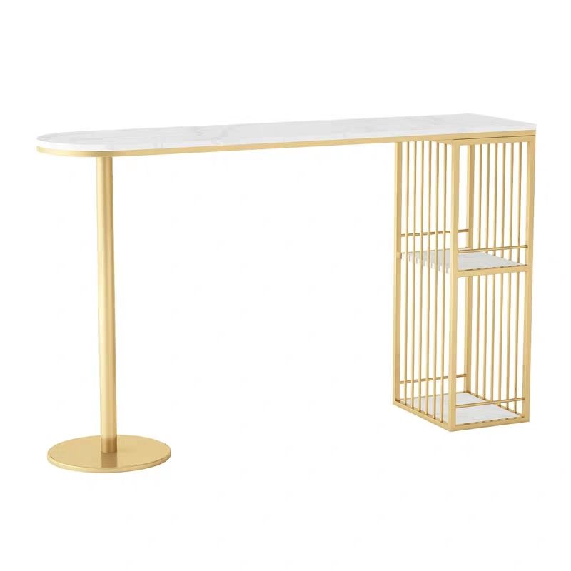 Glam Style 41.3"H Bar Table Marble White Top Specialty Bistro Table in Gold