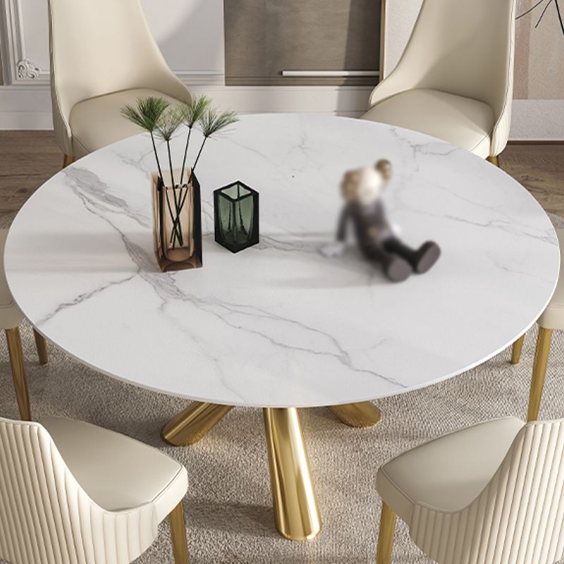 Sintered Stone Top Round Table Simplicity Gold Metal Base Dining Table