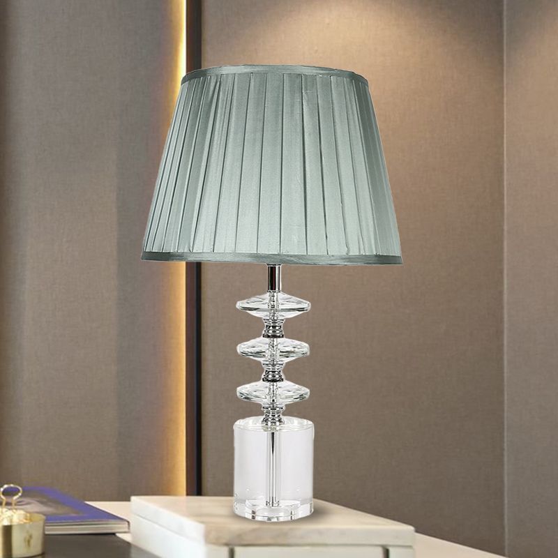 Fabric Blue Night Table Lamp Conical 1 Light Traditional Nightstand Light with Clear Crystal Accent