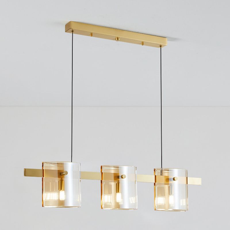 4-Light Hanging Lamp Modern Glass Globe Island Light Fixture in Black and Gold