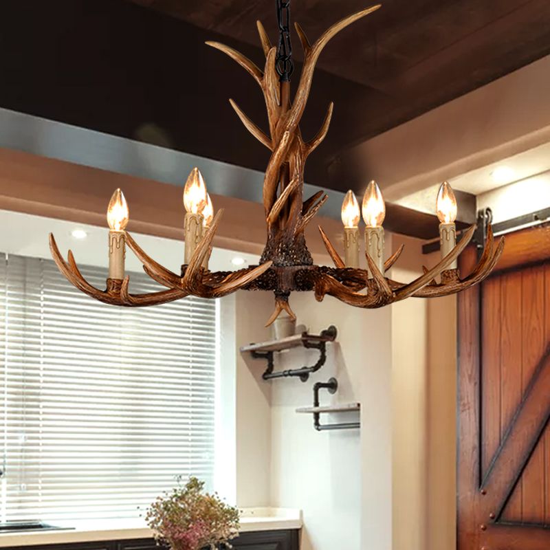 Antler Shaped Living Room Chandelier Countryside Resin Suspended Lighting Fixture
