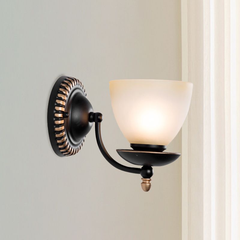 1/2-Head Bud Wall Light Fixture Traditional Black Frosted White Glass Sconce Wall Lighting for Bedroom