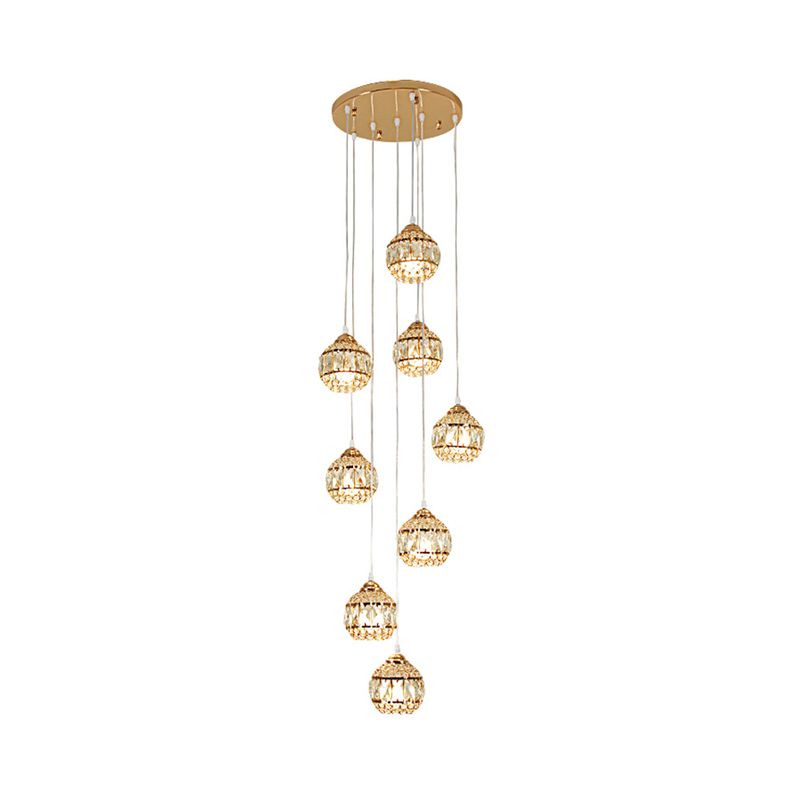 8 Lights Meteor Shower Cluster Pendant Modern Gold Crystal Hanging Ceiling Light for Stair