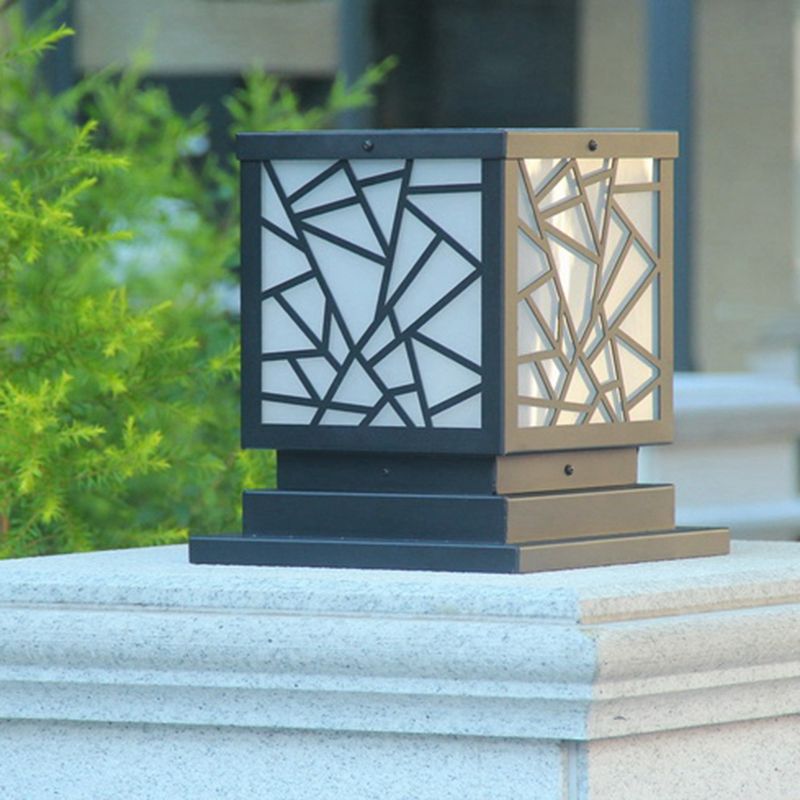 Square Shape Metal Outdoor Light Modern 1 Light Solar Pillar Lamp
