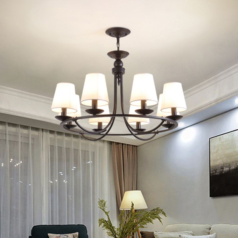 Klassieke taps toelopende trommelophanging lichte stof LED kroonluchter licht in het zwart voor woonkamer