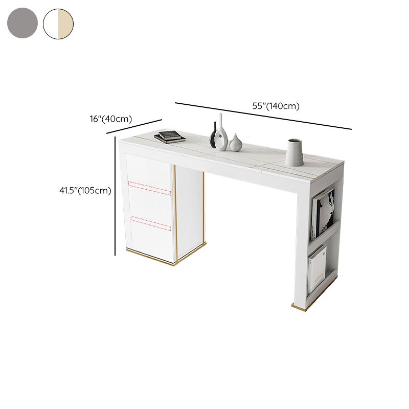 Stone Top Bar Stool Table Glam Style Rectangle Pub Table with Storage