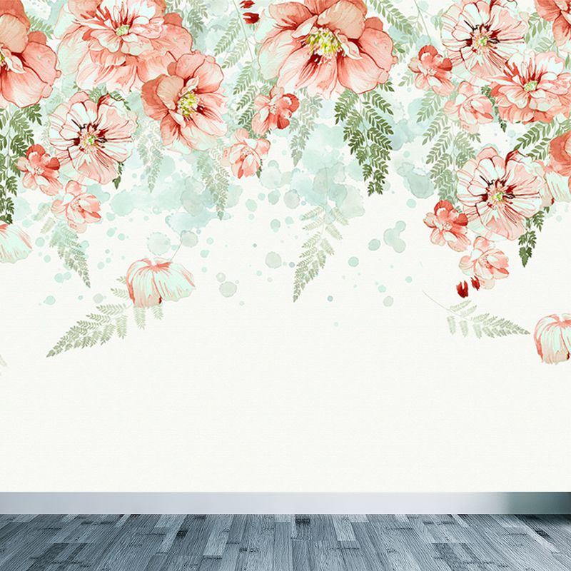 Blossoming Wall Paper Mural in Orange Modern Stylish Wall Covering for Accent Wall