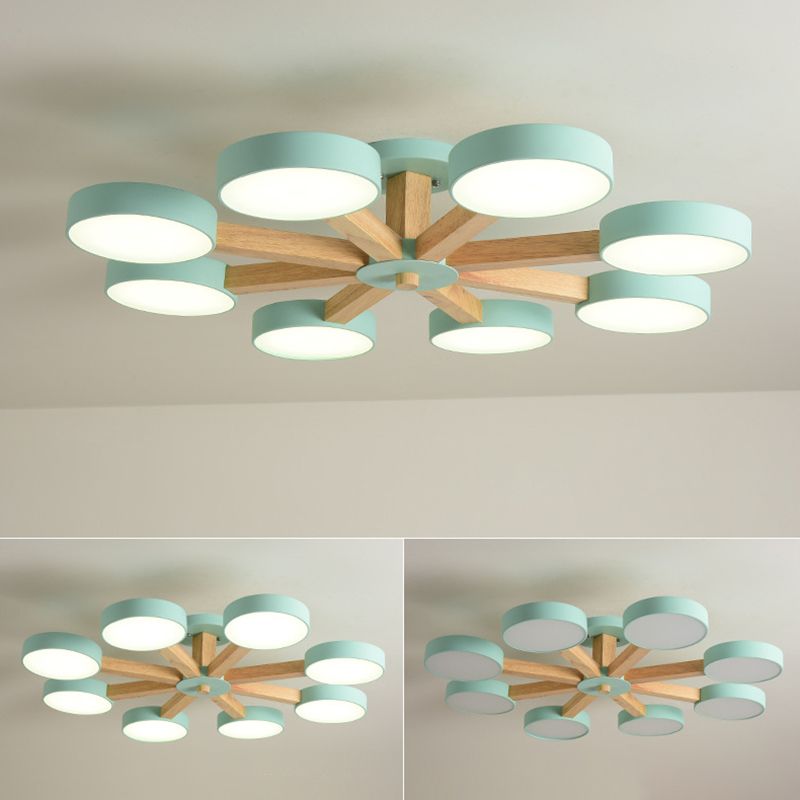 Wooden LED Macaron Ceiling Light in Modern Simplicity Iron Radial Ceiling Fixture with Acrylic Shade