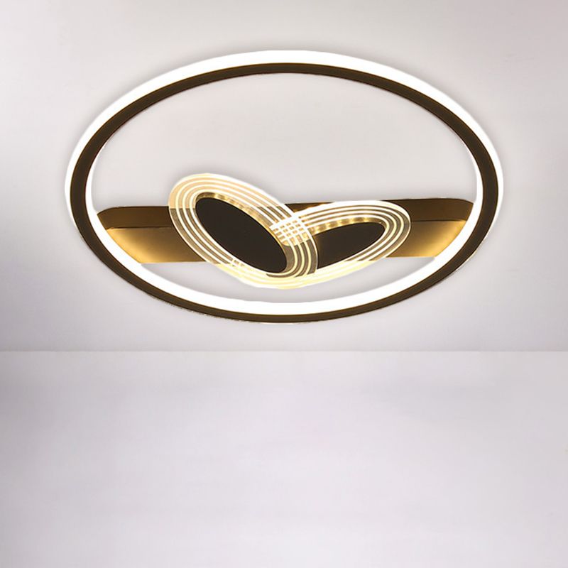 Ring and Bow Flush Mount Modernist Metal Black/Gold LED Ceiling Flush in Warm/White Light, 16"/19.5" Wide
