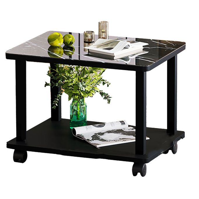 Modern 4 Legs Rectangular Coffee Table with Casters Cocktail Table in Black/White